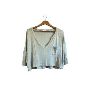 Pink lily waffle v neck top size‎ large